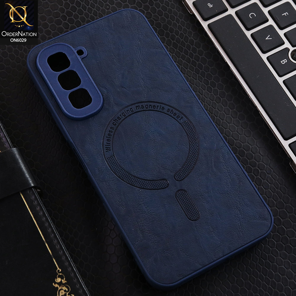 Infinix Hot 70 Cover  - Blue - Elite Leather Finish Magnetic Wireless Charging Compatible Anti Shock Protective Back Cover