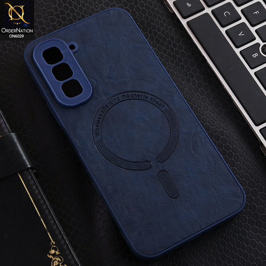 Infinix Hot 70 Cover  - Blue - Elite Leather Finish Magnetic Wireless Charging Compatible Anti Shock Protective Back Cover