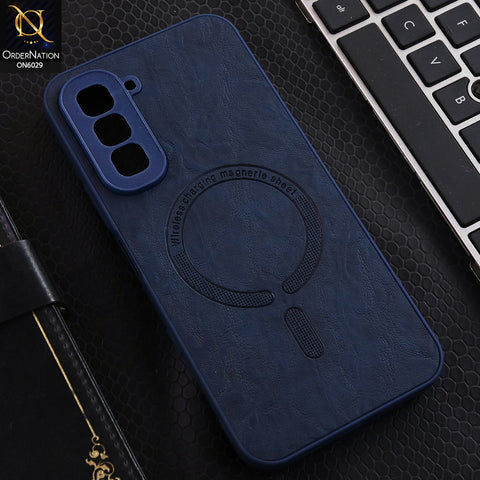 Infinix Hot 70 Cover  - Blue - Elite Leather Finish Magnetic Wireless Charging Compatible Anti Shock Protective Back Cover