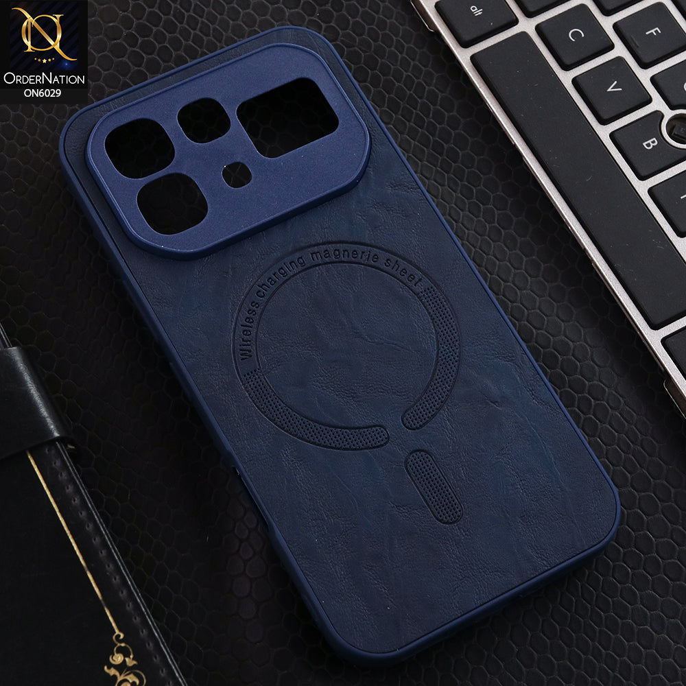 Infinix Note 60 Cover - Blue - Elite Leather Finish Magnetic Wireless Charging Compatible Anti Shock Protective Back Cover