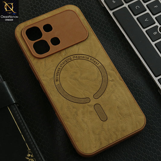 Infinix Note 60 Edge Cover - Light Brown - Elite Leather Finish Magnetic Wireless Charging Compatible Anti Shock Protective Back Cover