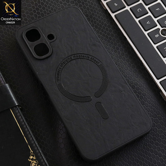Infinix Smart 20 Cover  - Black -Elite Leather Finish Magnetic Wireless Charging Compatible Anti Shock Protective Back Cover