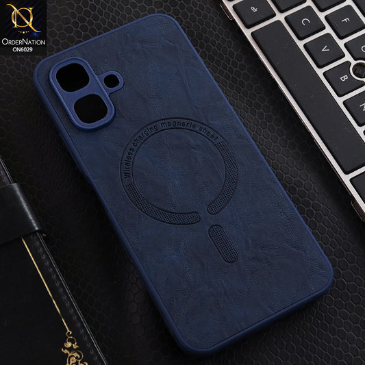 Infinix Smart 20 Cover  - Blue -Elite Leather Finish Magnetic Wireless Charging Compatible Anti Shock Protective Back Cover