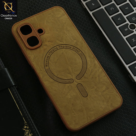 Infinix Smart 20 Cover  - Light Brown -Elite Leather Finish Magnetic Wireless Charging Compatible Anti Shock Protective Back Cover