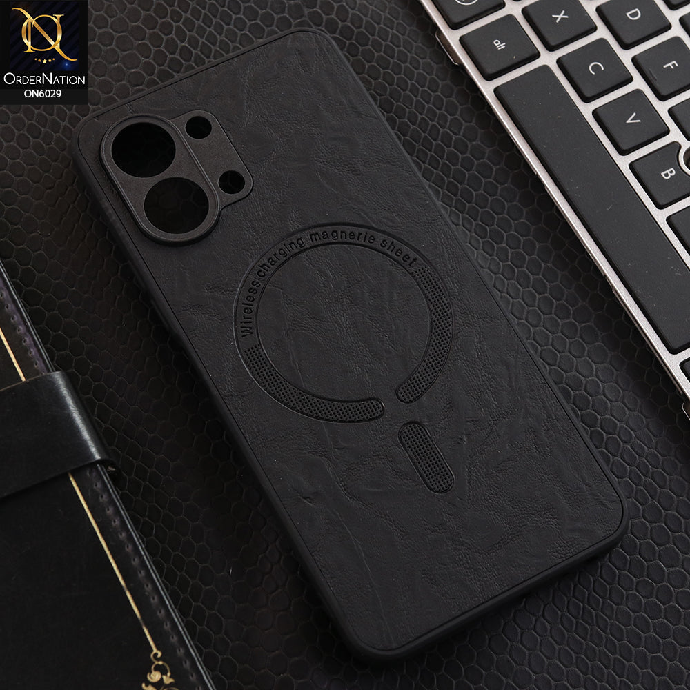 Tecno Spark Go 3 Cover - Black - Elite Leather Finish Magnetic Wireless Charging Compatible Anti Shock Protective Back Cover