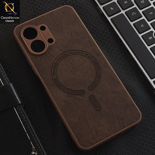Tecno Spark Go 3 Cover - Brown - Elite Leather Finish Magnetic Wireless Charging Compatible Anti Shock Protective Back Cover