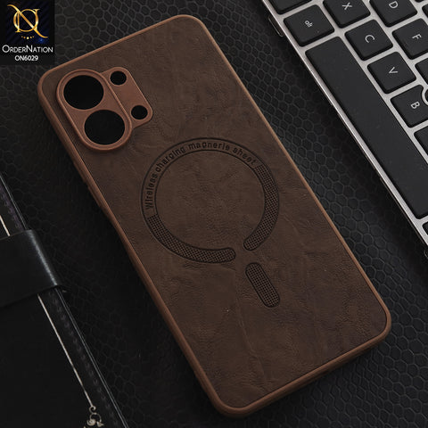 Tecno Spark Go 3 Cover - Brown - Elite Leather Finish Magnetic Wireless Charging Compatible Anti Shock Protective Back Cover