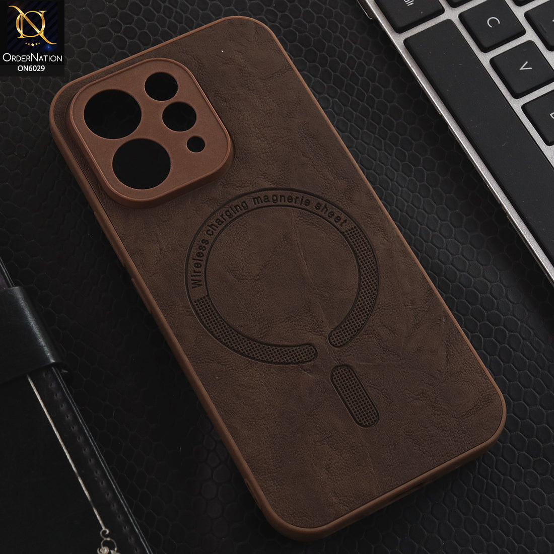 Vivo V70 Cover - Brown - Elite Leather Finish Magnetic Wireless Charging Compatible Anti Shock Protective Back Cover