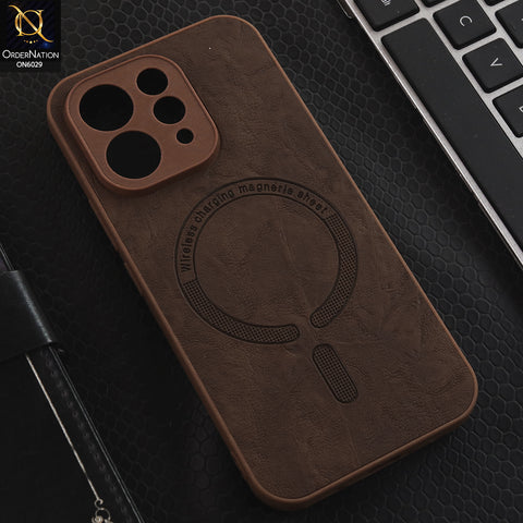 Vivo V70 Cover - Brown - Elite Leather Finish Magnetic Wireless Charging Compatible Anti Shock Protective Back Cover