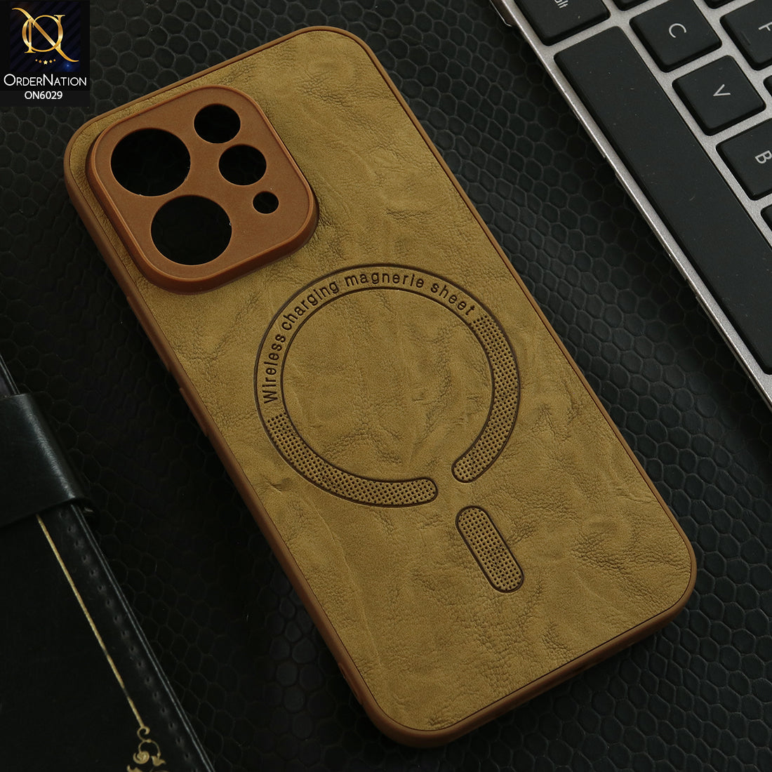 Vivo V70 Cover - Light Brown - Elite Leather Finish Magnetic Wireless Charging Compatible Anti Shock Protective Back Cover