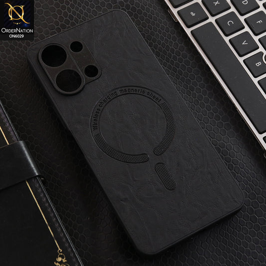 Vivo Y05 Cover - Black - Elite Leather Finish Magnetic Wireless Charging Compatible Anti Shock Protective Back Cover