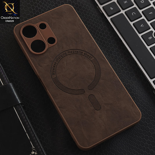 Vivo Y05 Cover - Brown - Elite Leather Finish Magnetic Wireless Charging Compatible Anti Shock Protective Back Cover