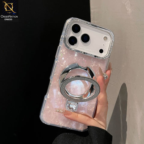 iPhone 17 Pro Max Cover - Pink  - Luxury Round Edged Shell, Diamond Inlaid Magnetic Stand Holder, Shockproof Anti-Slip Protective Rear Cover