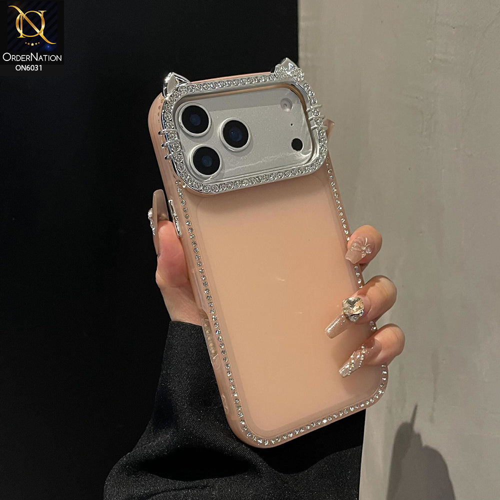 iPhone 17 Pro Max Cover - Peach  - Matte Case, Diamond KT Ears Design, Luxury Cute Shockproof Protective Back Cover