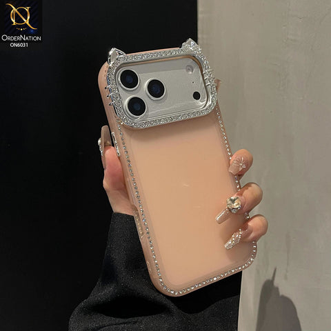 iPhone 17 Pro Max Cover - Peach  - Matte Case, Diamond KT Ears Design, Luxury Cute Shockproof Protective Back Cover
