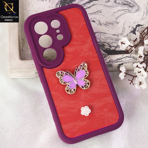 Tecno Camon 50 4G Cover  - Maroon - Elegant 3D Rhinestone Butterfly Premium Phone Cover