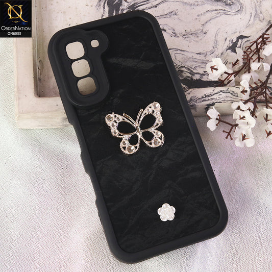 Infinix Hot 70 Cover  - Black - Elegant 3D Rhinestone Butterfly Premium Phone Cover