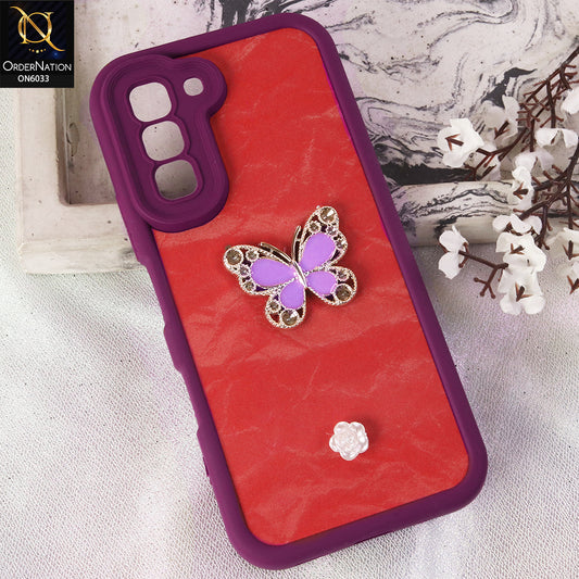 Infinix Hot 70 Cover  - Maroon - Elegant 3D Rhinestone Butterfly Premium Phone Cover