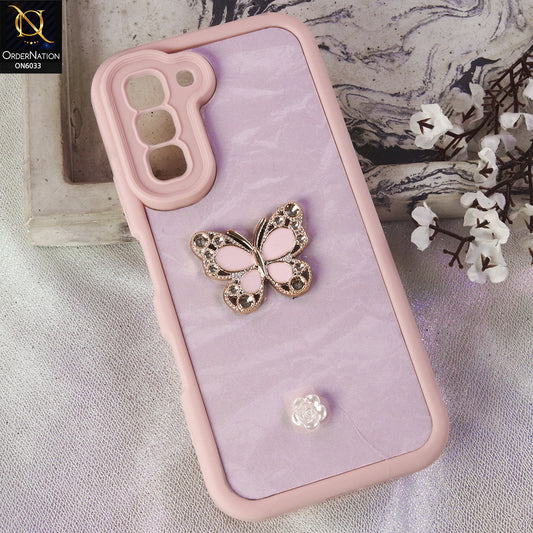 Infinix Hot 70 Cover  - Pink - Elegant 3D Rhinestone Butterfly Premium Phone Cover