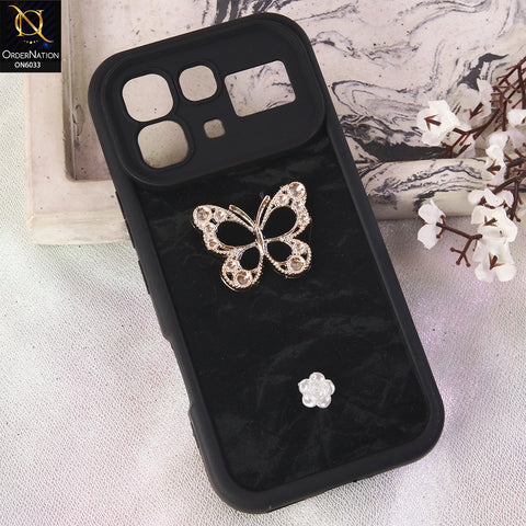 Infinix Note 60 Pro Cover  - Black - Elegant 3D Rhinestone Butterfly Premium Phone Cover