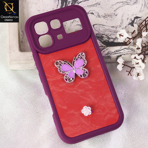 Infinix Note 60 Cover  - Maroon - Elegant 3D Rhinestone Butterfly Premium Phone Cover