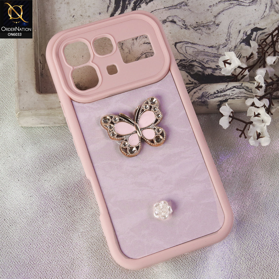 Infinix Note 60 Pro Cover  - Pink - Elegant 3D Rhinestone Butterfly Premium Phone Cover