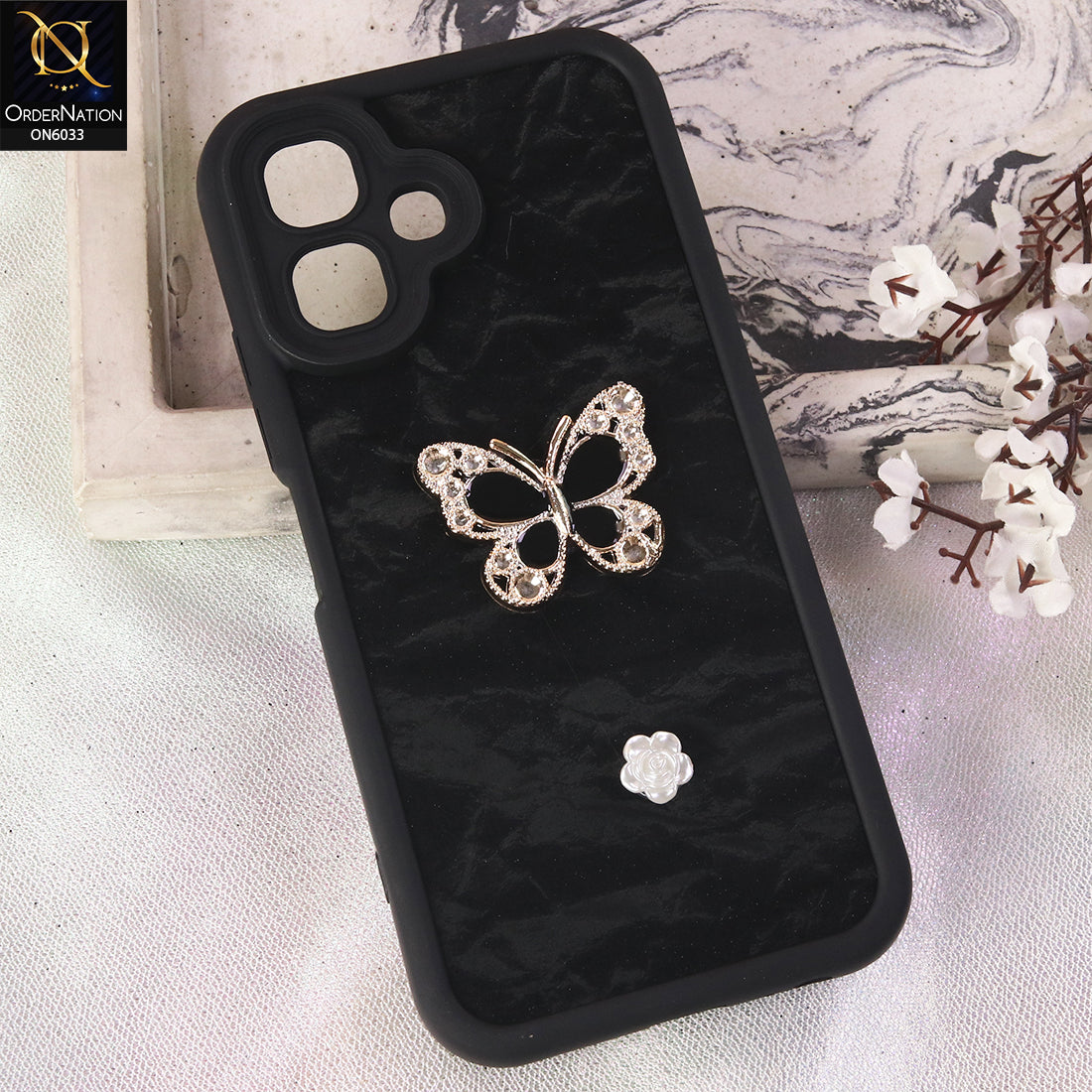 Infinix Smart 20 Cover  - Black - Elegant 3D Rhinestone Butterfly Premium Phone Cover