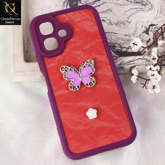Infinix Smart 20 Cover  - Maroon - Elegant 3D Rhinestone Butterfly Premium Phone Cover