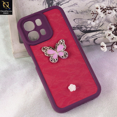 Oppo A6c Cover  - Maroon - Elegant 3D Rhinestone Butterfly Premium Phone Cover