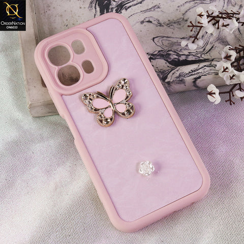 Oppo A6v Cover  - Pink - Elegant 3D Rhinestone Butterfly Premium Phone Cover