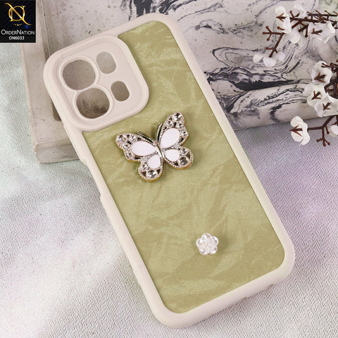 Oppo A6c Cover  - White - Elegant 3D Rhinestone Butterfly Premium Phone Cover