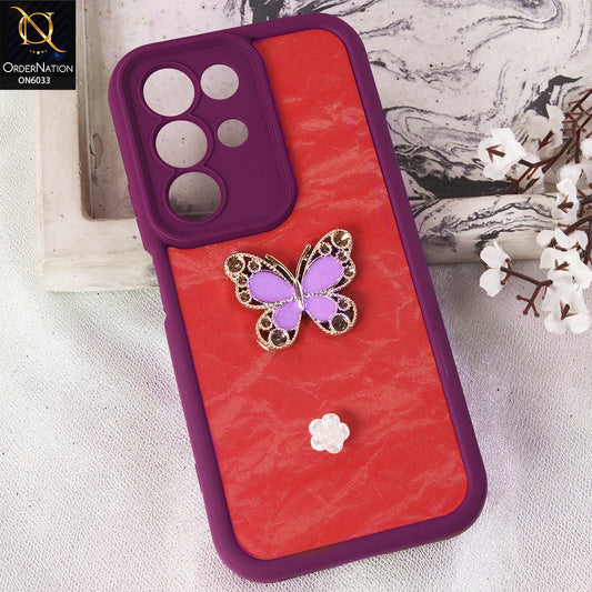 Realme C85 Cover  - Maroon - Elegant 3D Rhinestone Butterfly Premium Phone Cover