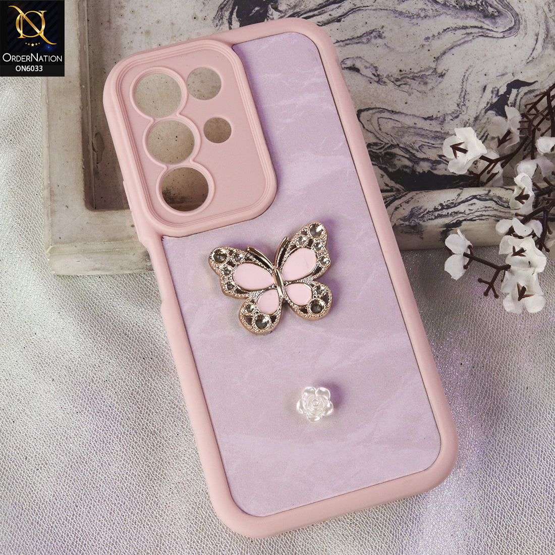 Realme C85 Cover  - Pink - Elegant 3D Rhinestone Butterfly Premium Phone Cover