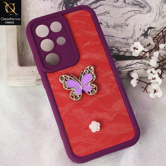 Realme C85 Pro Cover  - Maroon - Elegant 3D Rhinestone Butterfly Premium Phone Cover