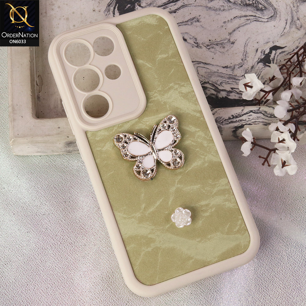 Realme C85 Pro Cover  - White - Elegant 3D Rhinestone Butterfly Premium Phone Cover