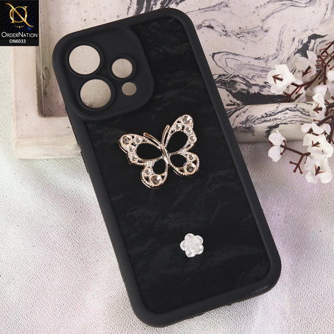 Oppo Reno 15c Cover  - Black - Elegant 3D Rhinestone Butterfly Premium Phone Cover