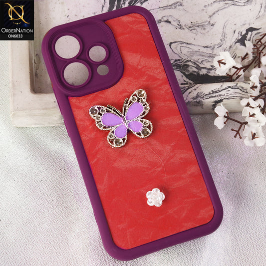 Oppo Reno 15c Cover  - Maroon - Elegant 3D Rhinestone Butterfly Premium Phone Cover
