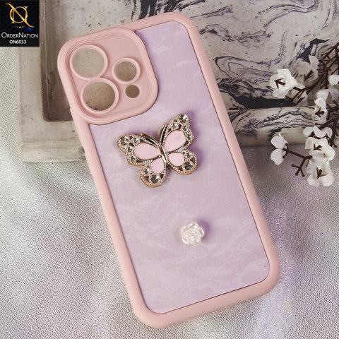 Oppo Reno 15 Cover  - Pink - Elegant 3D Rhinestone Butterfly Premium Phone Cover