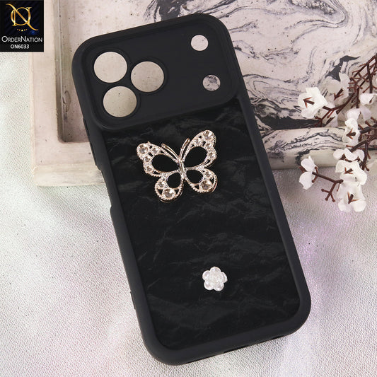 Tecno Spark 50 4g Cover  - Black - Elegant 3D Rhinestone Butterfly Premium Phone Cover