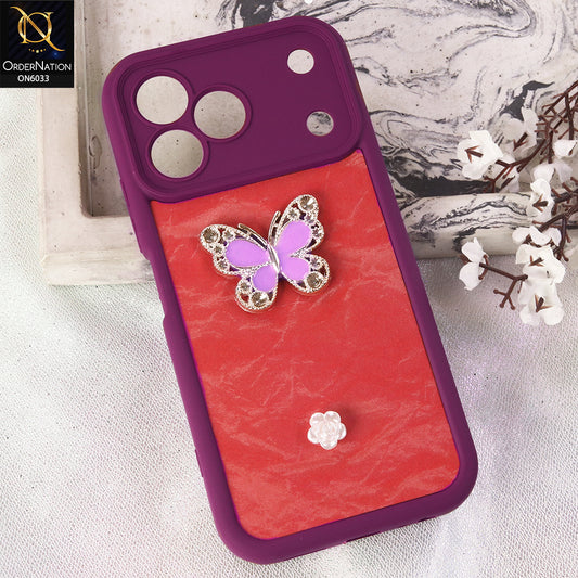 Tecno Spark 50 4g Cover  - Maroon - Elegant 3D Rhinestone Butterfly Premium Phone Cover
