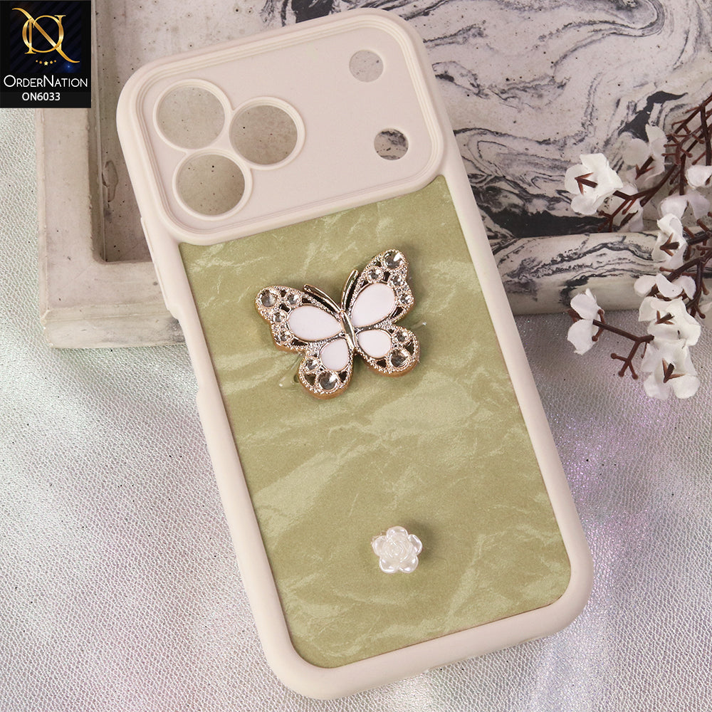 Tecno Spark 50 4g Cover  - White - Elegant 3D Rhinestone Butterfly Premium Phone Cover