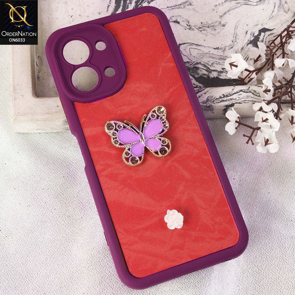 Tecno Spark Go 3 Cover  - Maroon - Elegant 3D Rhinestone Butterfly Premium Phone Cover