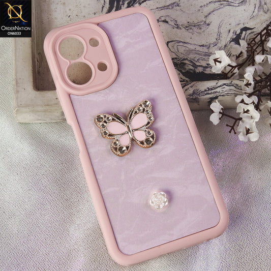 Tecno Spark Go 3 Cover  - Pink - Elegant 3D Rhinestone Butterfly Premium Phone Cover