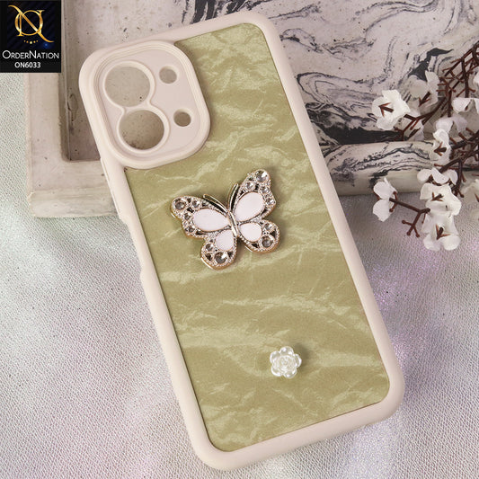 Tecno Spark Go 3 Cover  - White - Elegant 3D Rhinestone Butterfly Premium Phone Cover