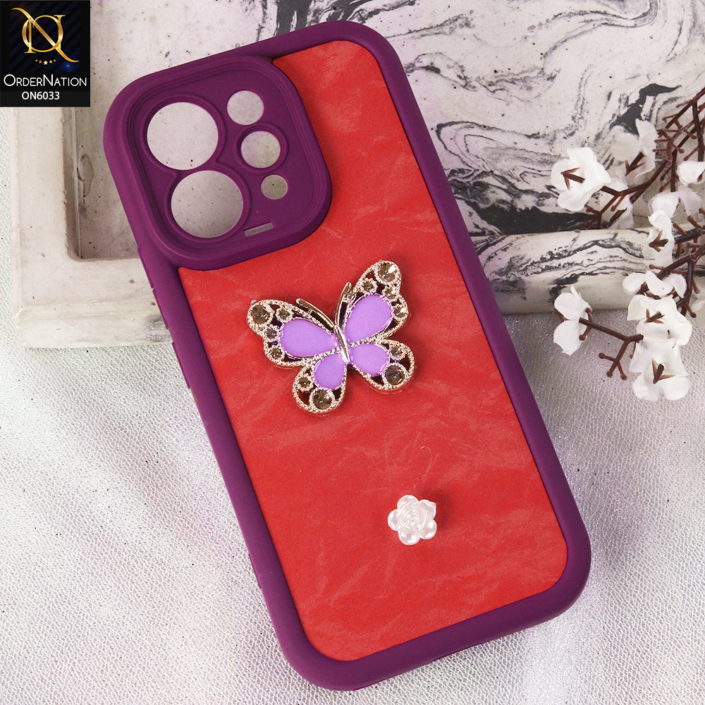 Vivo S50 Cover  - Maroon - Elegant 3D Rhinestone Butterfly Premium Phone Cover