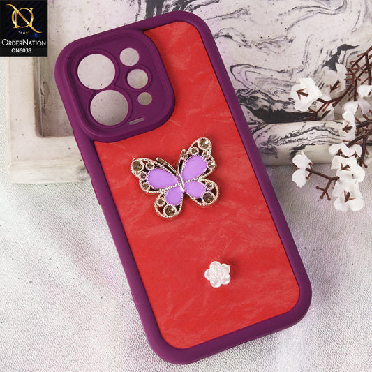 Vivo S50 Cover  - Maroon - Elegant 3D Rhinestone Butterfly Premium Phone Cover