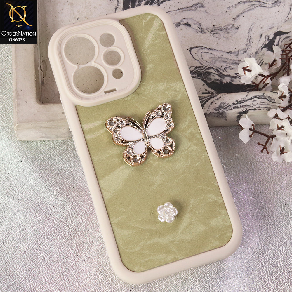Vivo V70 Cover  - White - Elegant 3D Rhinestone Butterfly Premium Phone Cover