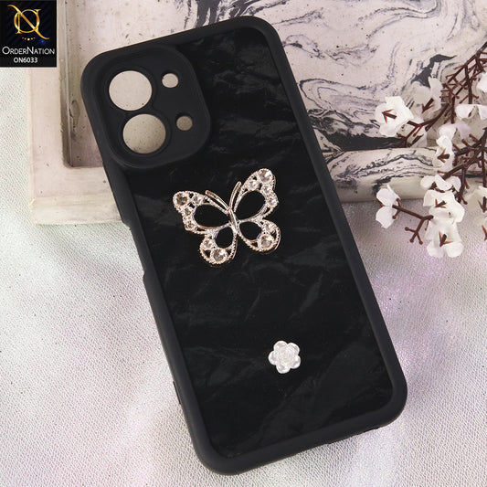 Vivo Y05 Cover  - Black - Elegant 3D Rhinestone Butterfly Premium Phone Cover