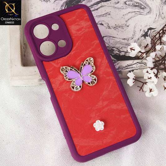 Vivo Y05 Cover  - Maroon - Elegant 3D Rhinestone Butterfly Premium Phone Cover