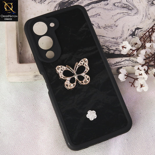 Vivo Y04 Cover  - Black - Elegant 3D Rhinestone Butterfly Premium Phone Cover